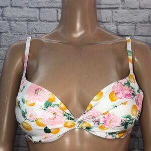 Victoria's Secret Pink and Orange Underwire Bra with Floral Design